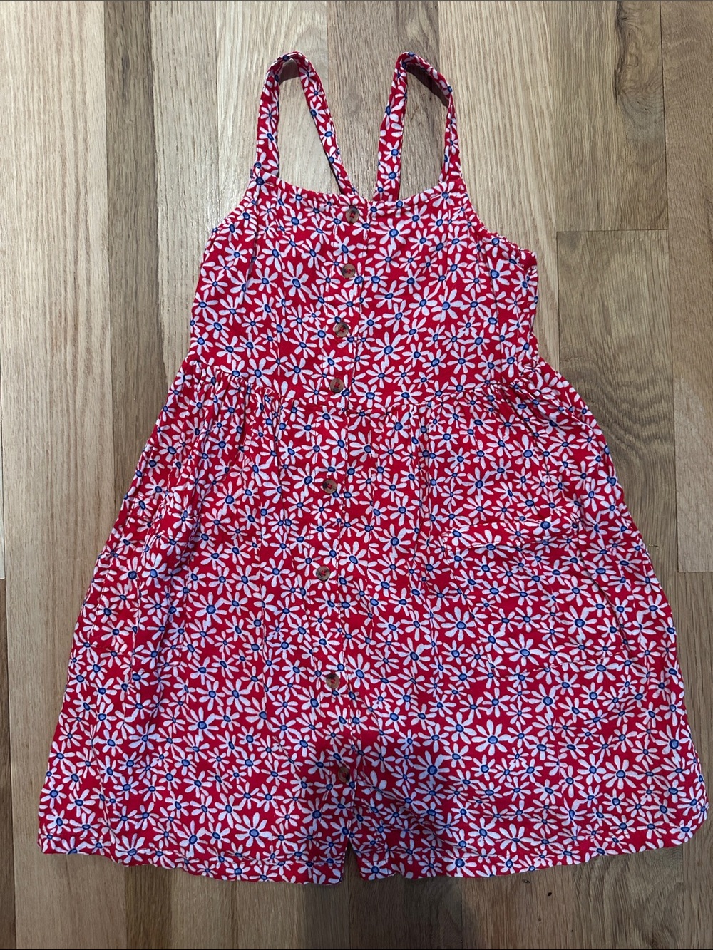 Cat & Jack Red Floral Sundress with White and Blue Daisies